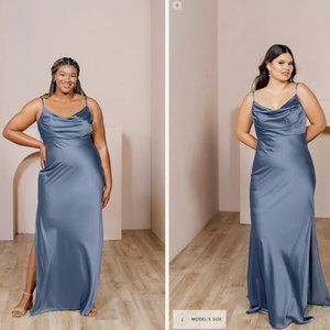 Revely Skye Satin Dress - Size 2 - Indie Blue - Blue Satin Bridesmaid Dress
